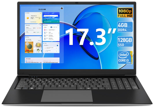 SGIN 17.3 inch Laptop, Laptops Computer with 4GB DDR4 128GB SSD, Core I3-5005U CPU(Up to 2.4GHz), FHD IPS 1920x1200 Display, 60800mWh Battery, Type-C, Mini HDMI, USB3.2 * 2, BT5.0