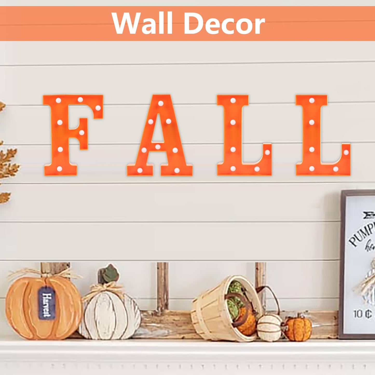 FestalMart Fall Decor-Fall Decorations for Home-4 LED Marquee Light Up Letters "FALL" for Home Thanksgiving Autumn Fireplace Tabletop Party Indoor Decor