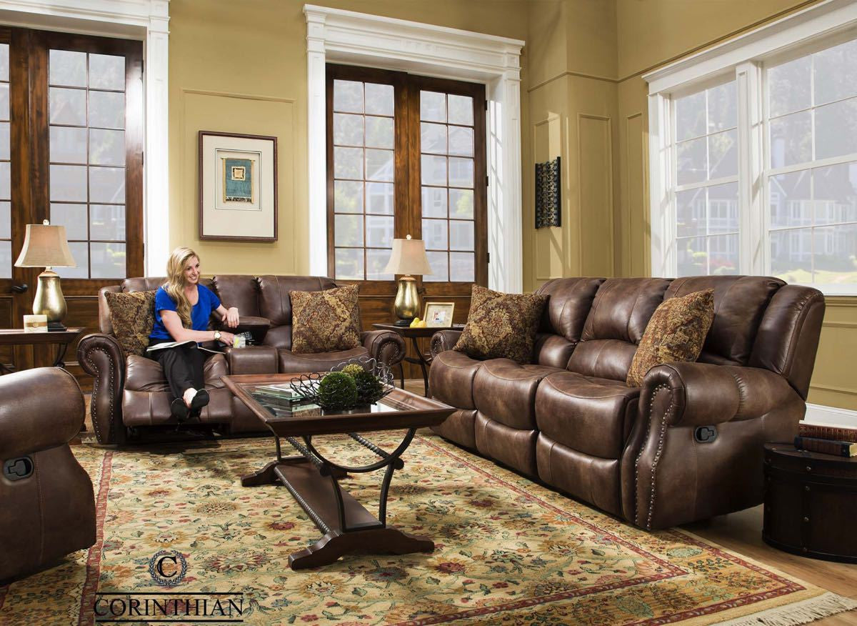 Waylon Mocha Glider Reclining Sofa and Loveseat , reclining sofa and loveseat - Corinthian Furniture, My Furniture Place