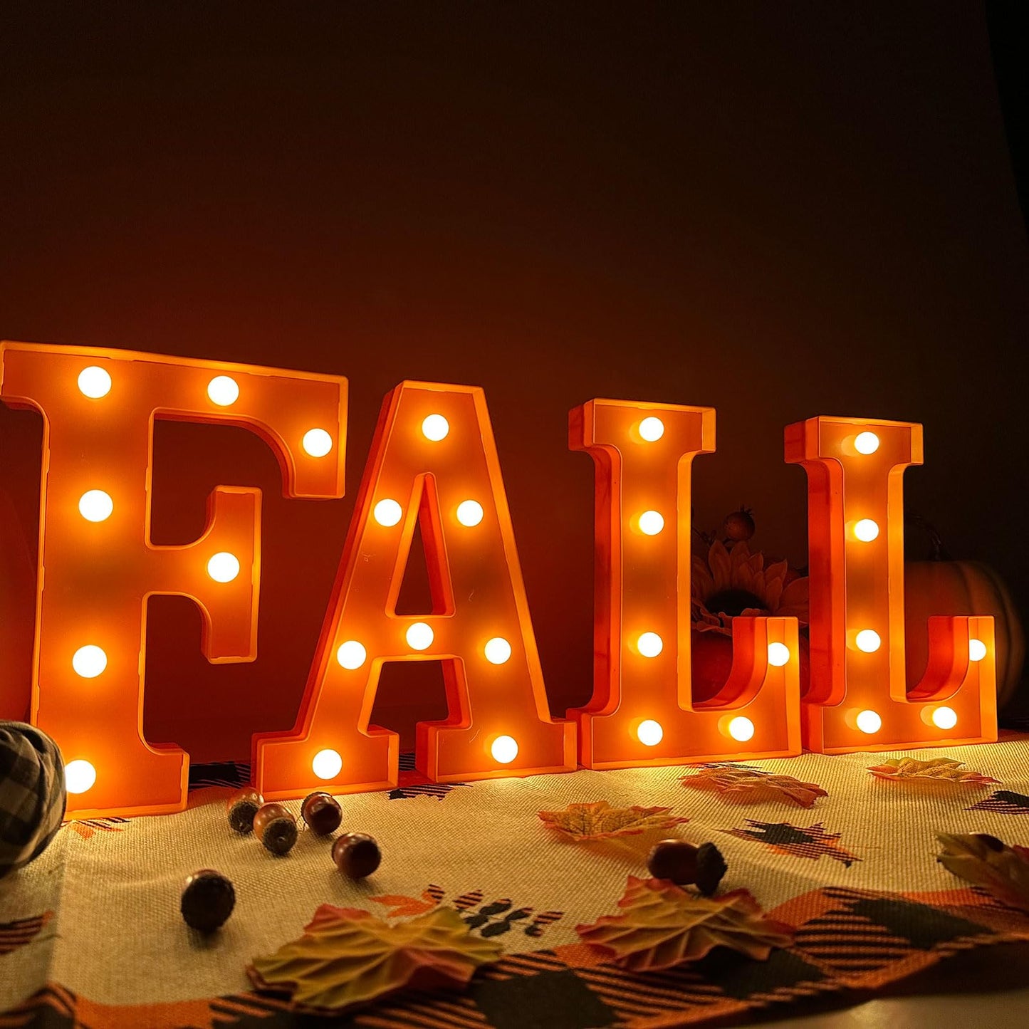 FestalMart Fall Decor-Fall Decorations for Home-4 LED Marquee Light Up Letters "FALL" for Home Thanksgiving Autumn Fireplace Tabletop Party Indoor Decor