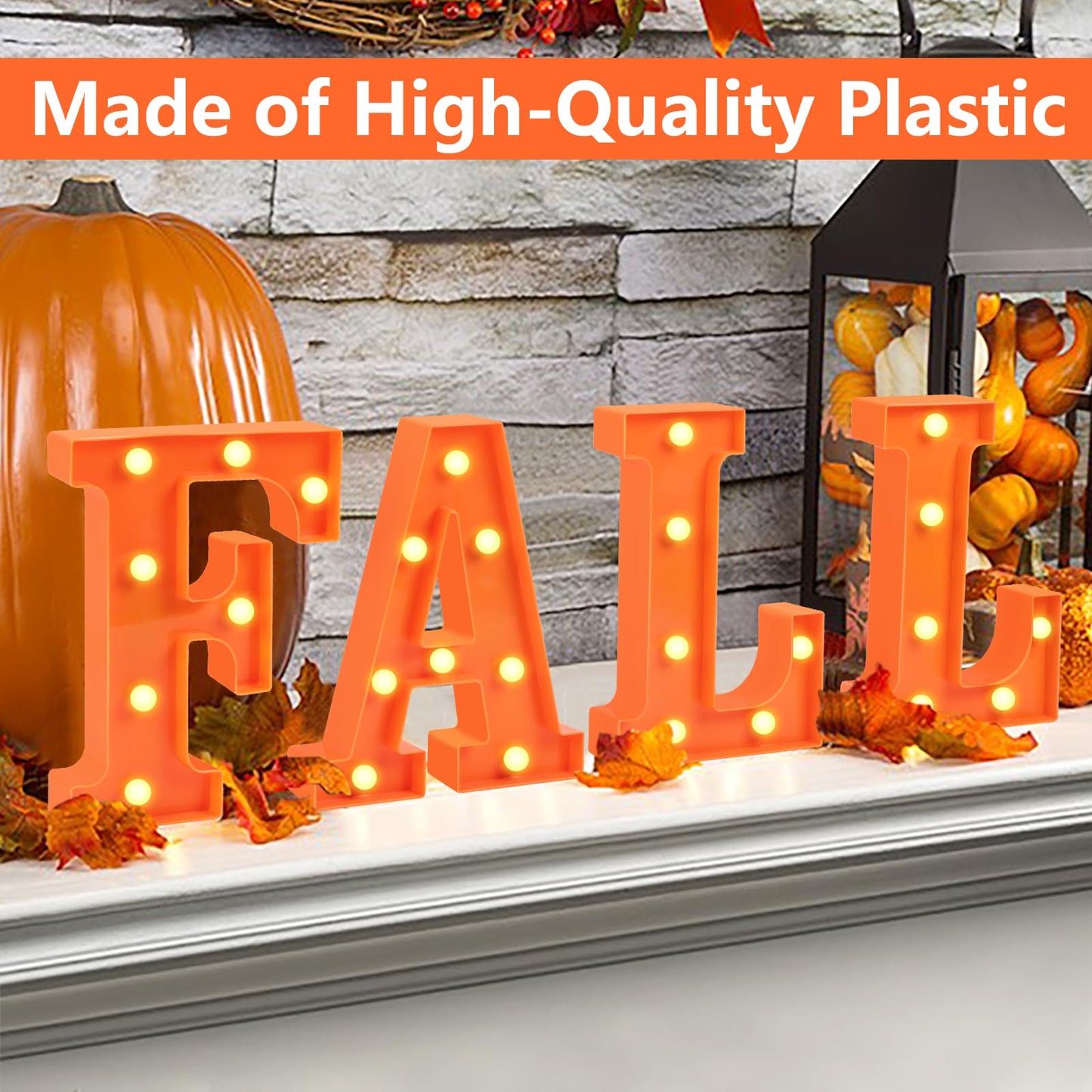 FestalMart Fall Decor-Fall Decorations for Home-4 LED Marquee Light Up Letters "FALL" for Home Thanksgiving Autumn Fireplace Tabletop Party Indoor Decor