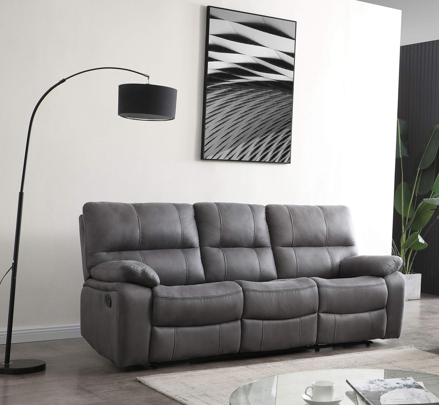 Gray Microfiber Reclining Sofa