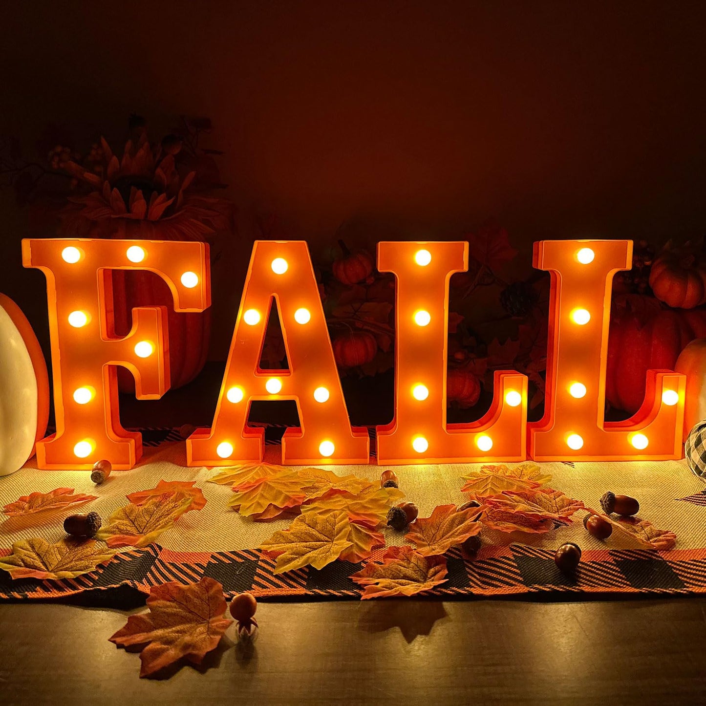 FestalMart Fall Decor-Fall Decorations for Home-4 LED Marquee Light Up Letters "FALL" for Home Thanksgiving Autumn Fireplace Tabletop Party Indoor Decor